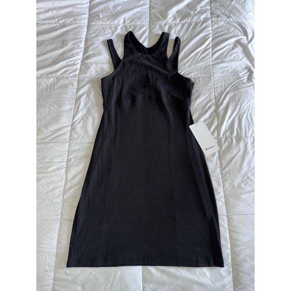 New Lululemon Ribbed Cotton Modal Cut Out Dress Black NWT Size 10 $128 Sold Out - Picture 1 of 8